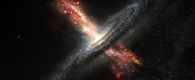 Vue d'artiste d'étoiles nées au sein des jets d'un trou noir supermassif
